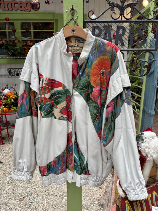 1990s patchwork leather and linen jacket