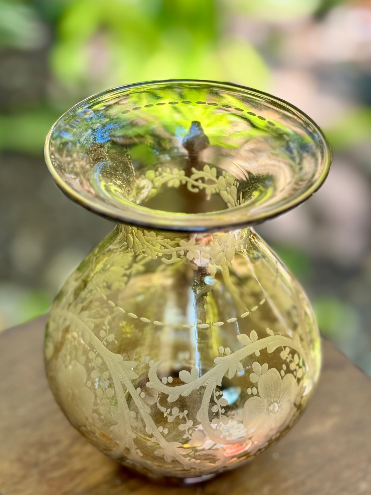 Etched Amber Glass Vase