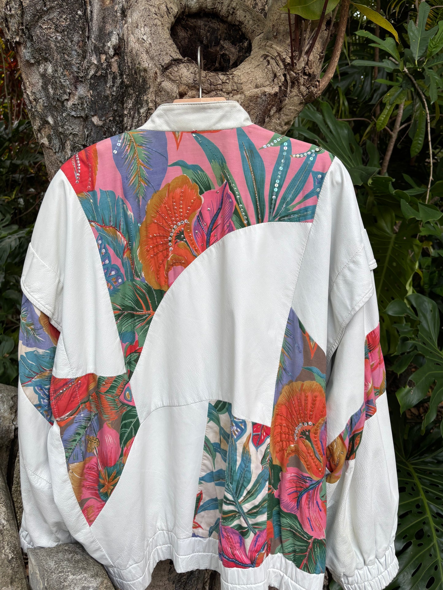 1990s patchwork leather and linen jacket