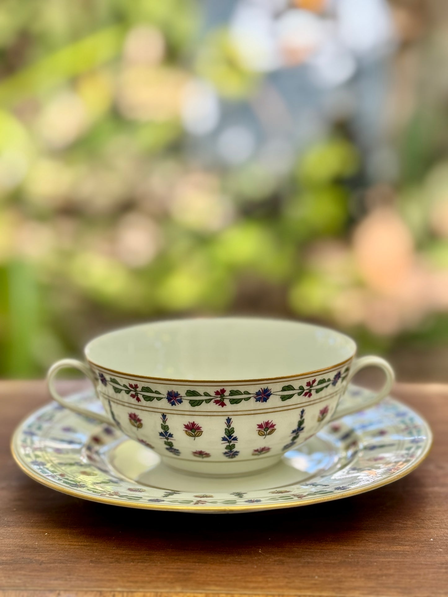 Porcelain Floral Consommé Bowl with Saucer