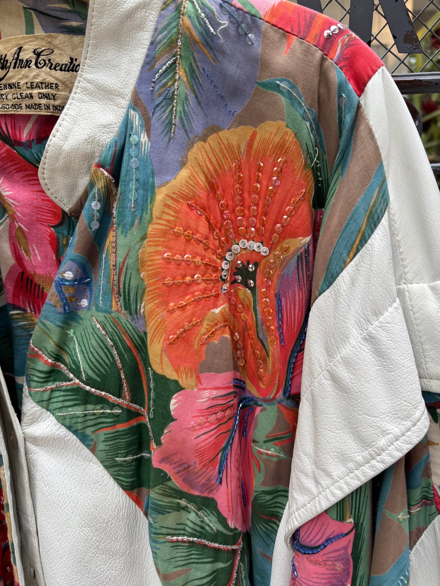 1990s patchwork leather and linen jacket