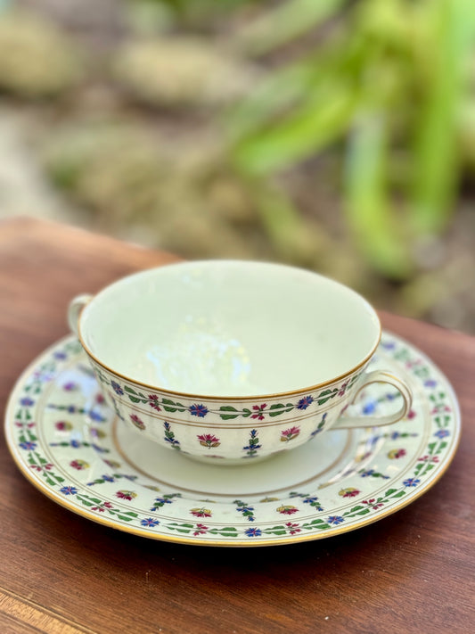 Porcelain Floral Consommé Bowl with Saucer