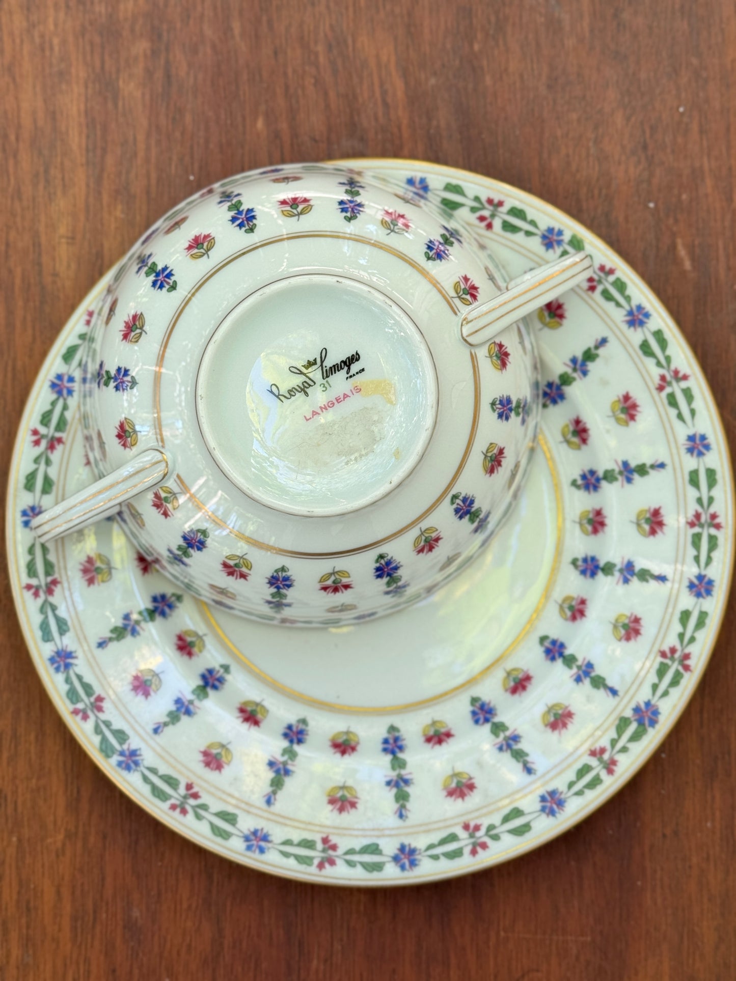 Porcelain Floral Consommé Bowl with Saucer