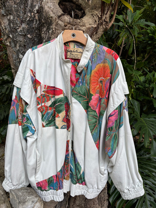 1990s patchwork leather and linen jacket